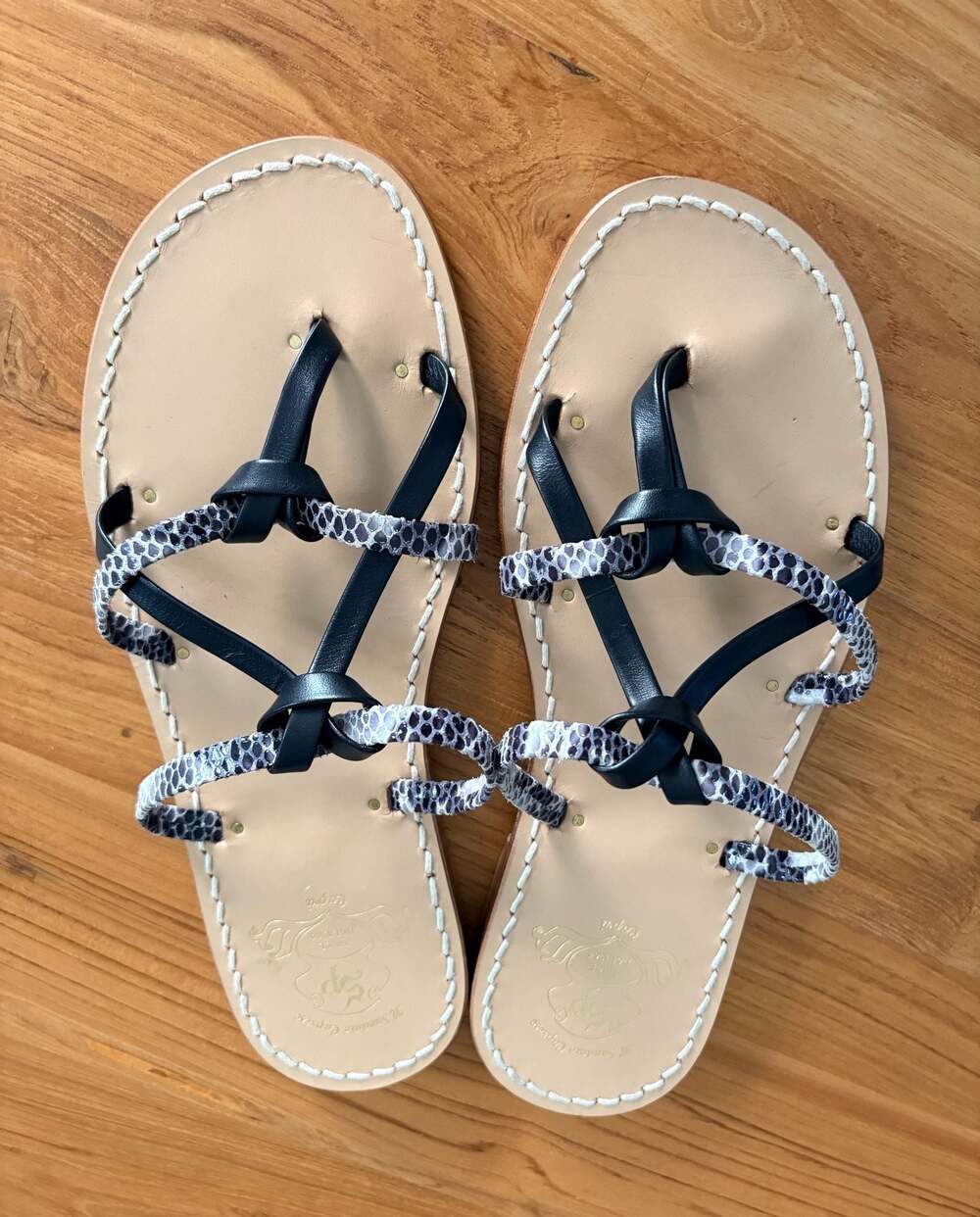 Il Sandalo Caprese Handmade Leather Sandals with Snake Print Straps Size 7.5/8
